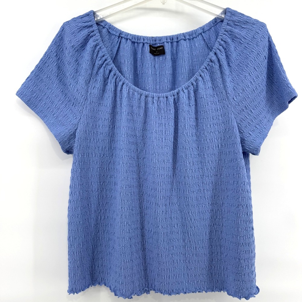 Lane Bryant Plus Size Blue Textured Square‎ Neck Dolman Sleeve Top 22/24 3X